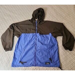 Vintage LL Bean Jacket Women's M Full Zip Hooded Windbreaker Blue Black USA P285